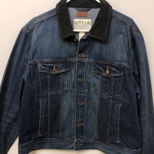Orvis women’s size XL Jean jacket with black collar. Button up front and cuffs.